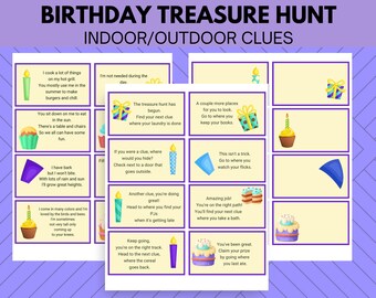 Birthday Treasure Hunt Clues, Kids Party Game (PDF)