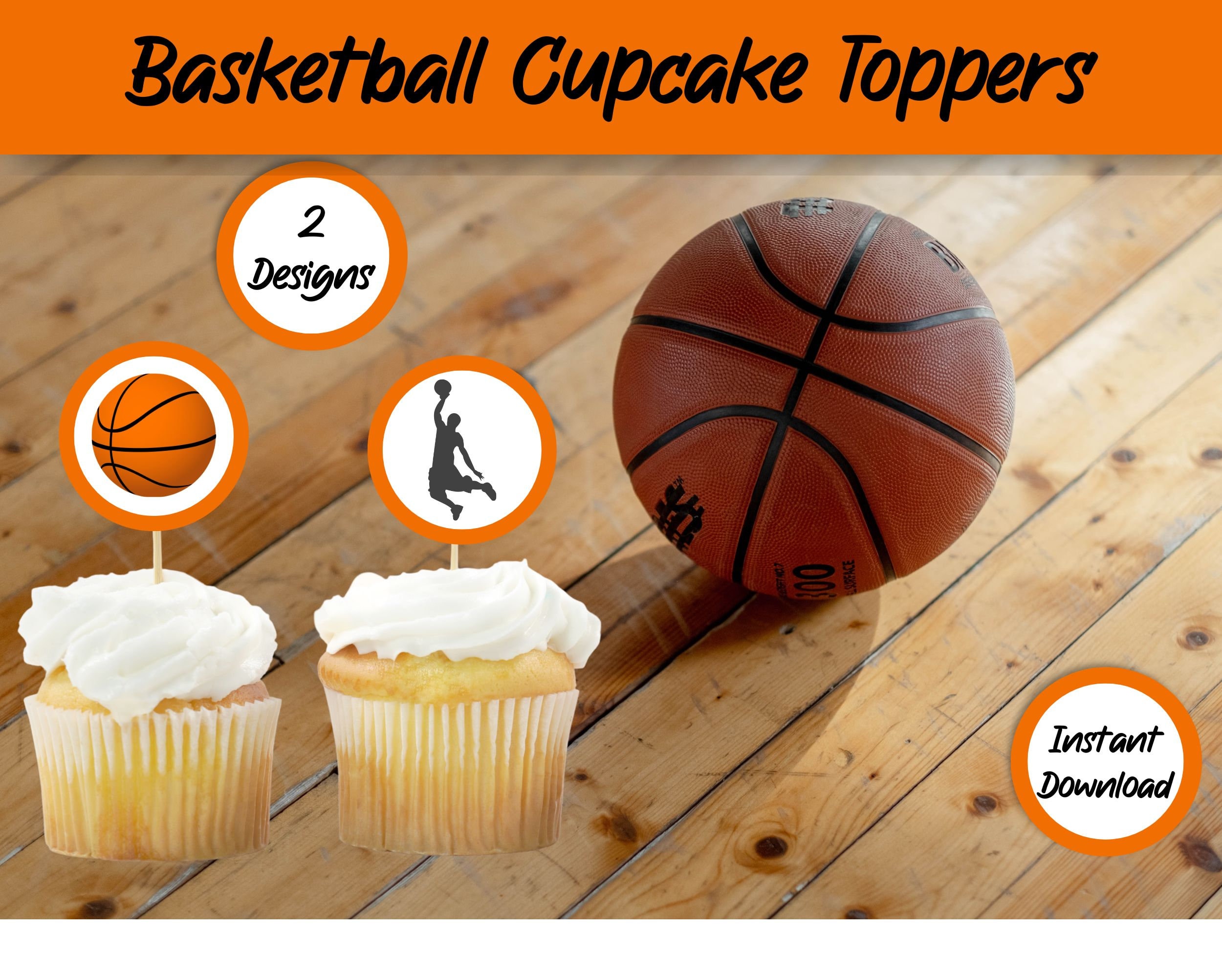 Basketball Cupcake Toppers Basketball DIY Cake Toppers Gameday Party Decor Basketball Party Favors Printable PDF