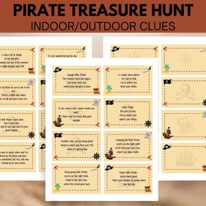 Pirate Treasure Hunt with Indoor & Outdoor Clues, Party Game Printable