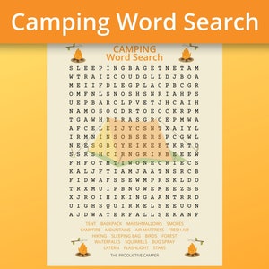Camping Word Search - Party Game Printable