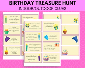 Kids Birthday Treasure Hunt: Printable Clue Cards, Indoor & Outdoor (PDF)