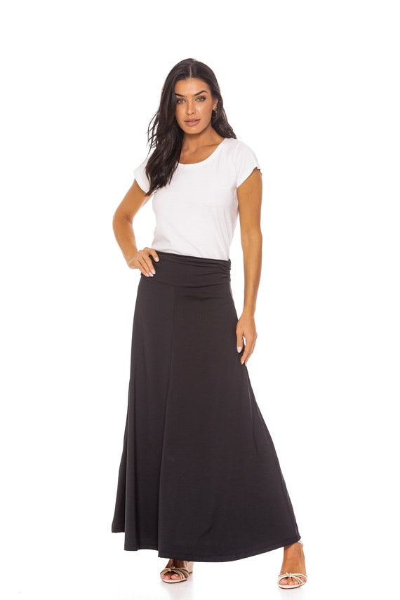 Women's Maxi Skirt Fold Over High Waisted Long Skirt - Etsy