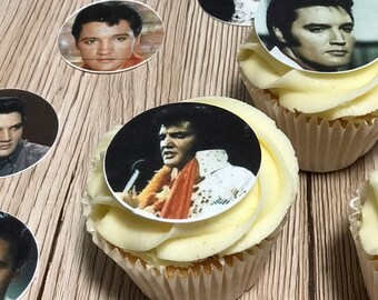 elvis the king birthday x24 edible stand up cup cake toppers wafer *pre-cut elvis the king birthday x24 edible stand up cup cake toppers wafer *pre-cut