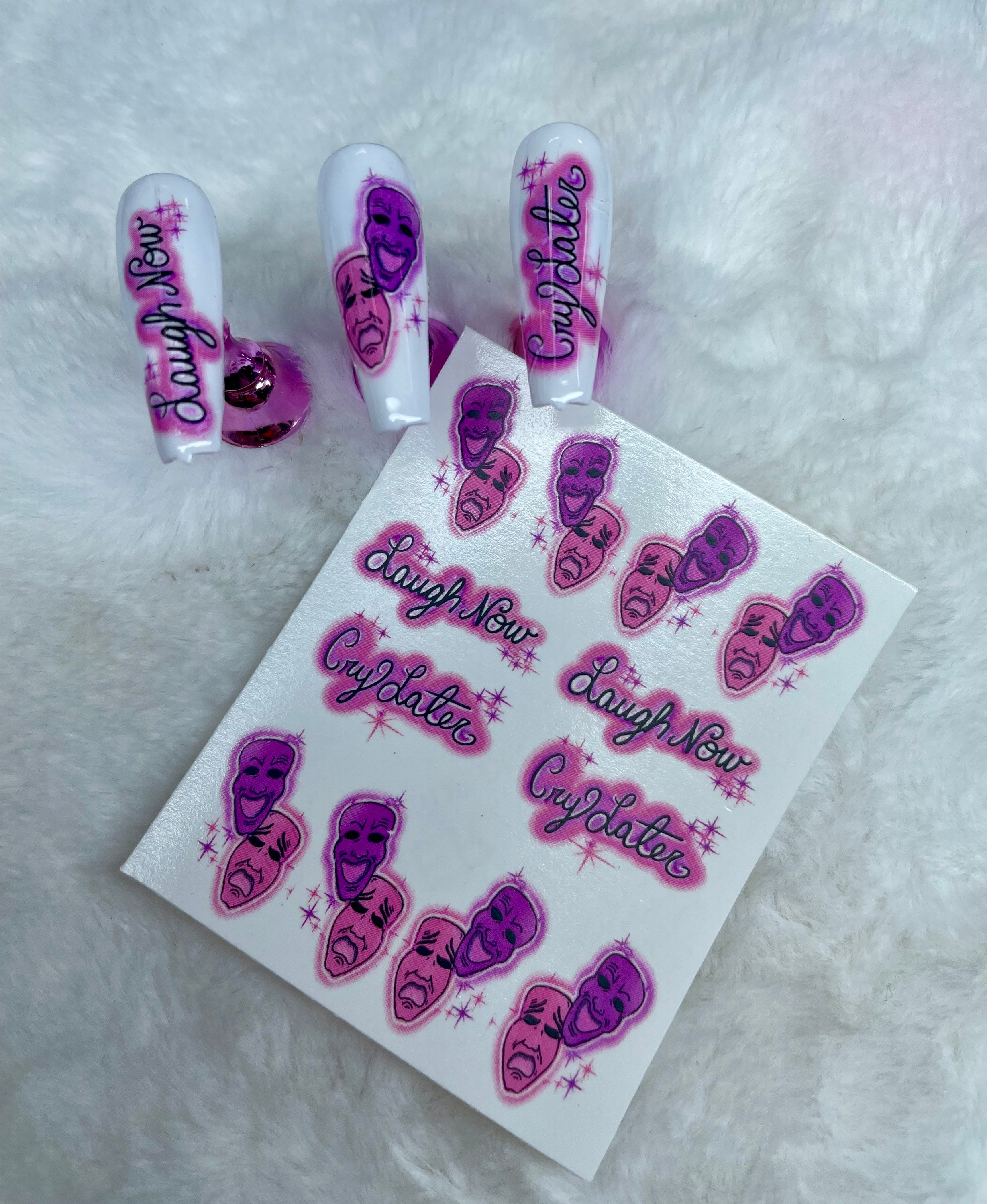 90s Airbrush Nail Art Decals Waterslide Nail Decals Jokers Girl Chola Nail  Art Mancure Nail Decoration kit Smile Now cry Later Sgv sad Girl Chicano