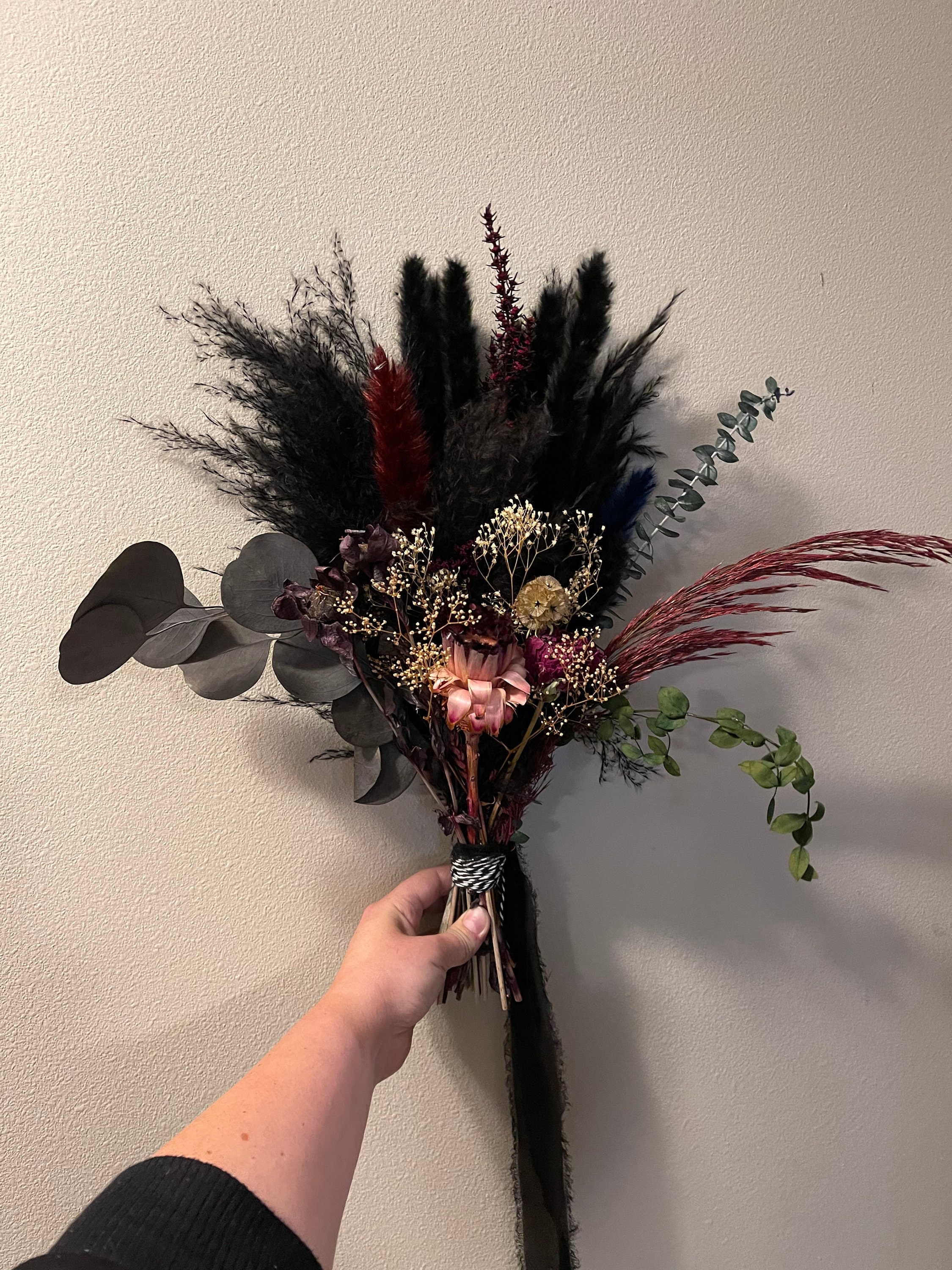 Goth Bride | Dark & Moody Wedding Bouquet | Boho Rebel Burgundy Wine Red and Black Colorful | Dried Flower Arrangement | Pre-Order