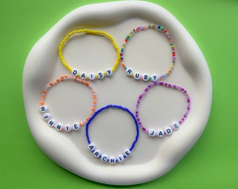 Personalised Name Beaded Bracelet | seed bead jewellery custom gift pastel rainbow create your own | anklet wristlet stretchy y2k