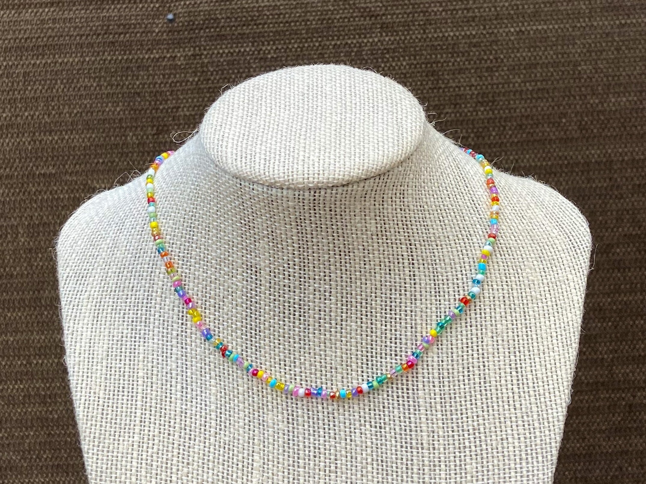 Rainbow Seed Bead Necklace | Mixed Pearl Smiley Colourful