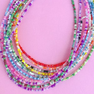 Classic Beaded Necklace | Seed bead choker single-coloured | summer y2k rainbow pastel gift surf colourful beads