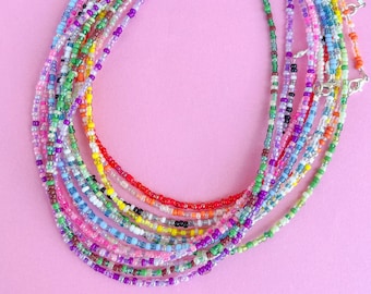 Classic Beaded Necklace | Seed bead choker single-coloured | summer y2k rainbow pastel gift surf colourful beads