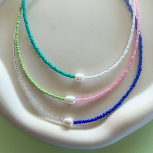 Freshwater Pearl Duo Necklace | beaded two colour customisable seed bead choker | pearly half y2k personalise choose your design jewellery