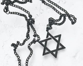 Men's Star of David Necklace | Black Stainless Steel Jewish Jewelry | Meaningful Judaica Gift