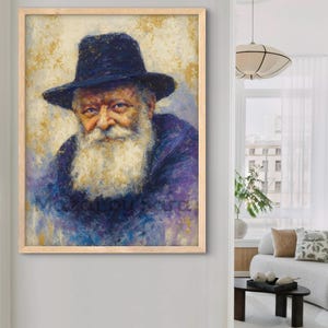 Lubavitcher Rebbe Painting – Jewish Wall Art | Chabad Rebbe Portrait | Hasidic Judaica Print