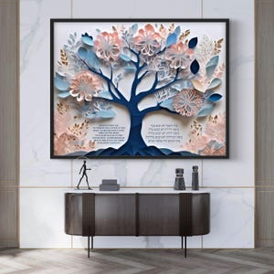 Tree of Life Papercut Style Art with Etz Chaim Blessing | Jewish Wall Art | Judaica Decor