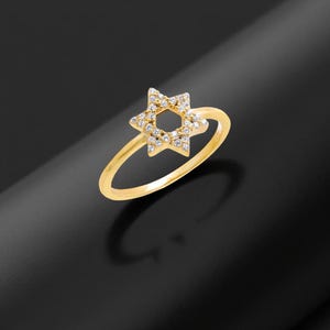 Small Star of David Ring • 925 Sterling Silver Ring for Jewish Women • 14K Gold Plated Jewish Jewelry • Cubic Zirconia Judaica Gift