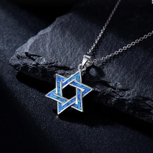 Blue Opal Star of David Necklace – Sterling Silver Judaica Gift