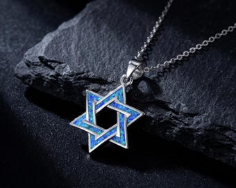 Blue Opal Star of David Necklace – Sterling Silver Judaica Gift