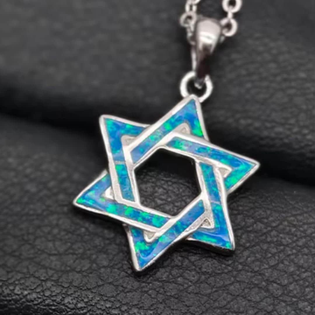Blue opal and Silver Star of David Necklace – Perfect Gift for Any Occasion Jewish Judaica Bat Mitzvah Gift- Perfect Jewish Gift Keepsake
