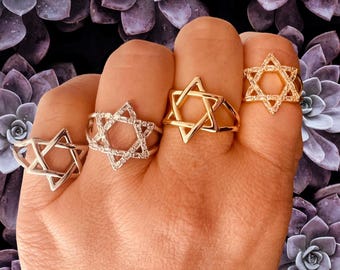 Star of David Ring • 925 Sterling Silver Ring for Women • 14K Gold Plated Jewish Jewelry • Cubic Zirconia Judaica Gift