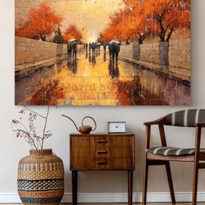 Jerusalem in the Rain Art Print – Old City Walking Scene – Jewish Wall Art – Judaica Gift – Poster, Canvas, or Framed Israel Painting