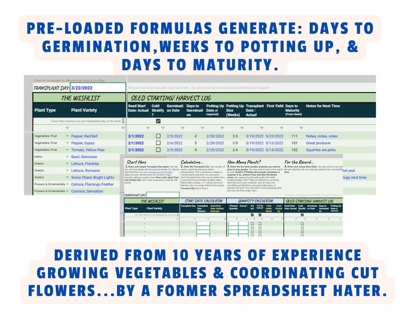 Seed Starting Spreadsheet Digital Garden Planner Planting Etsy