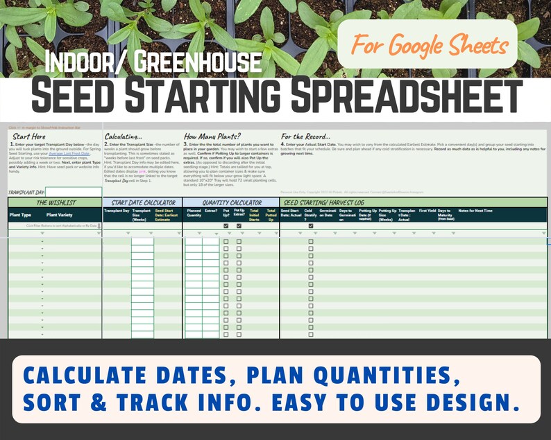 Seed Starting Spreadsheet Digital Garden Planner Planting Etsy