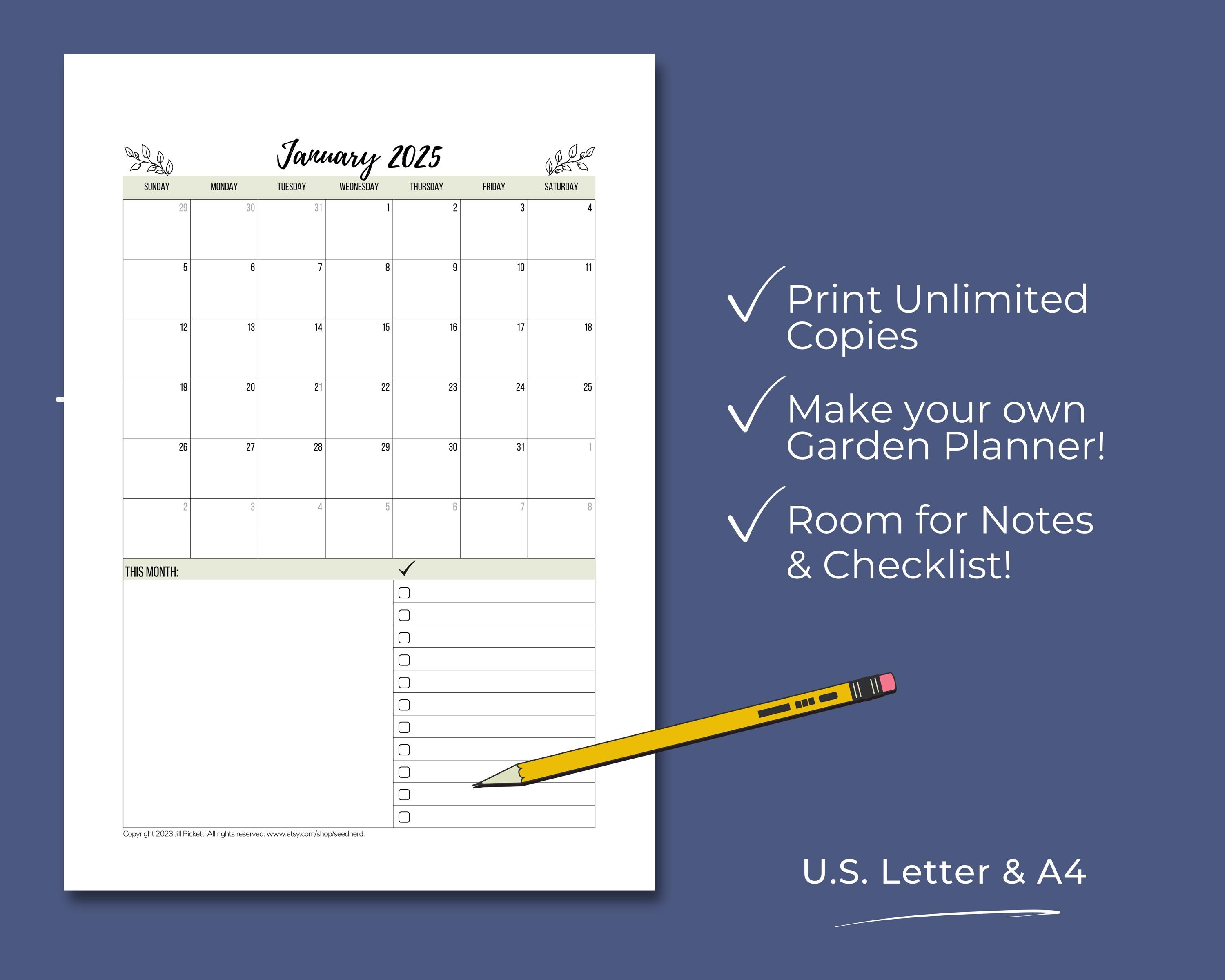 2025 Monthly Calendar Printable PDF Planner Printable Planner Insert