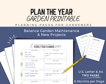 Garden Planner Calendar, Yearly Task Printable (Digital PDF)