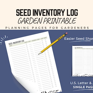 Pagina del pianificatore di giardinaggio PDF stampabile del registro dell'inventario dei semi