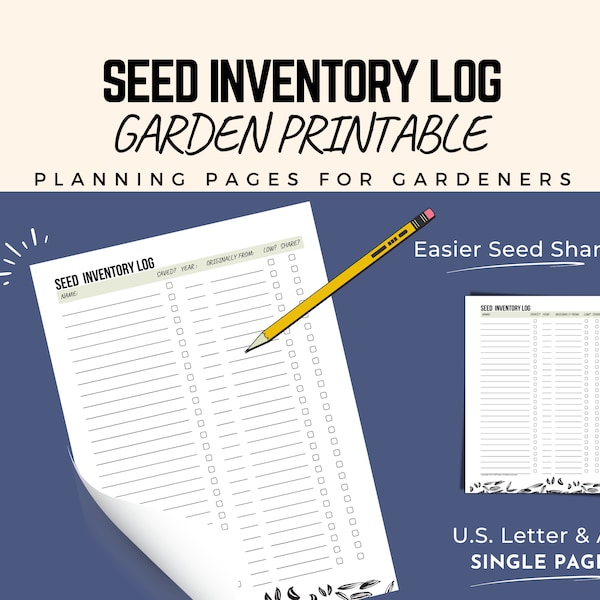 Seed Inventory Log printable PDF gardening planner page