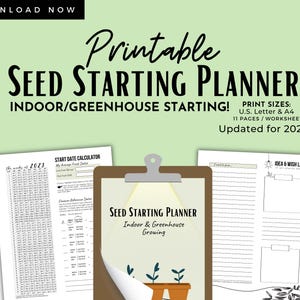 Indoor Seed Starting Gardening Planner for starting seeds inside Printable Garden Planner 2025 Garden Calendar start date list and records