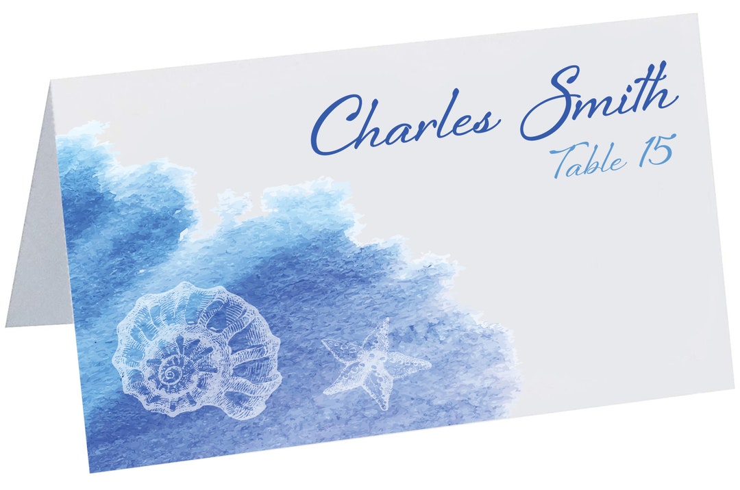 Shell Beach Card Beach Seashell Editable Tent Cards Printable Place Cards Instant ...