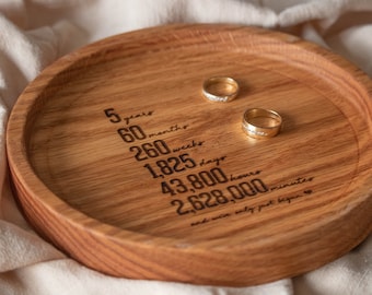 Personalized Round Catchall Tray, 5th Wedding Anniversary Gift, Handmade Wooden Organizer, Unique Keepsake Love Milestone Celebration Wood