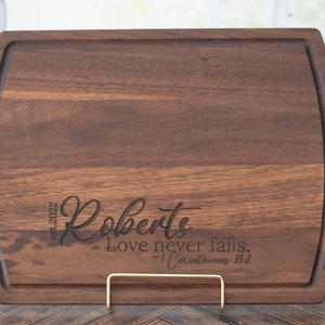 Personalized wedding gift for Christian couples with engraved Bible verse, Rustic Kitchen Wooden Cutting board, Bible-inspired kitchenware