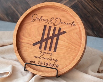 Fifth Wedding Anniversary Wooden Tray, 5th Anniversary Gift for him, Jewelry tray, Personalized catchall for couple, Wood Anniversary Gift