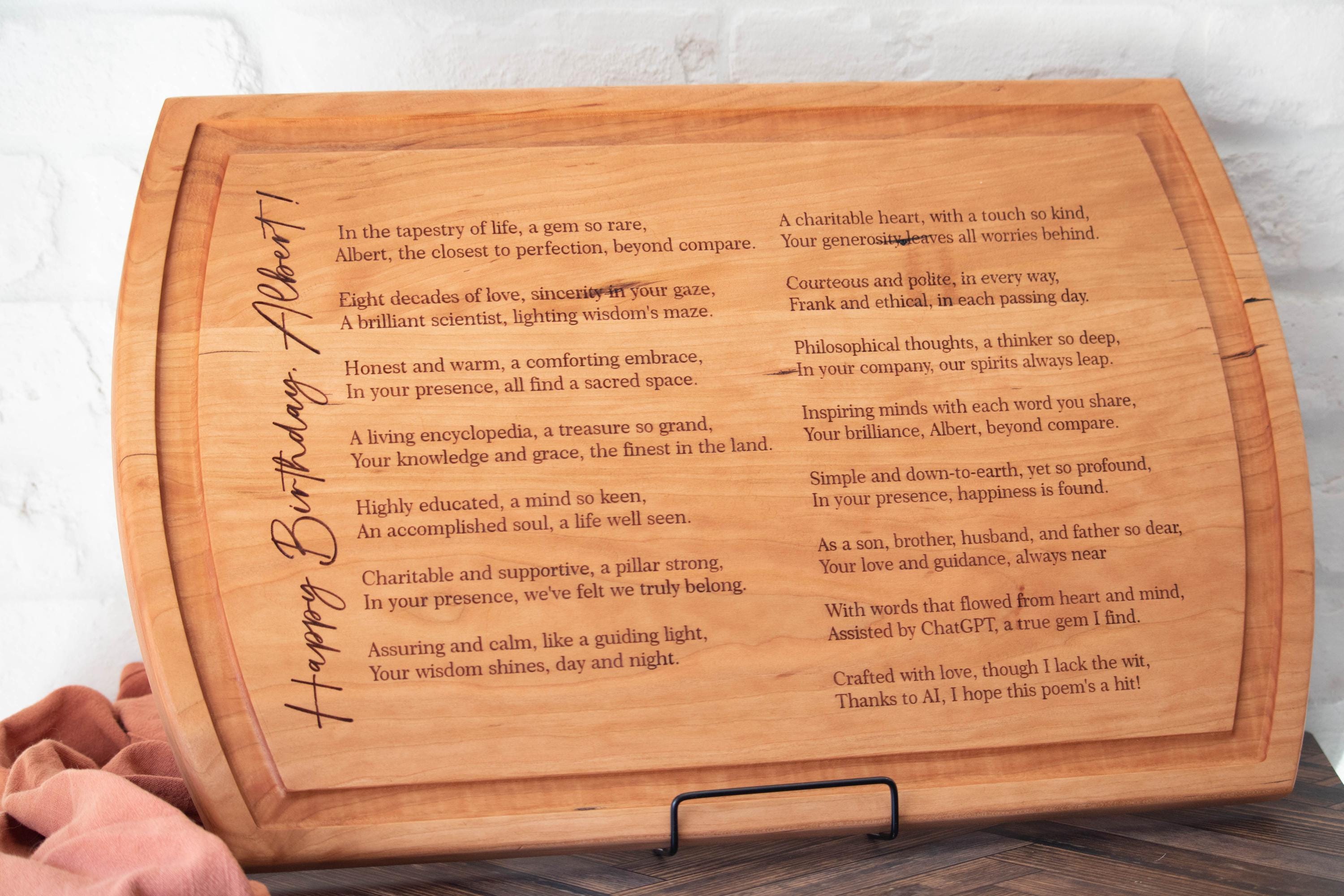 Custom Engraved Cutting Board with Birthday Poem or Message, Personalized Birthday Gift for Him, 50th Wedding Anniversary Keepsake
