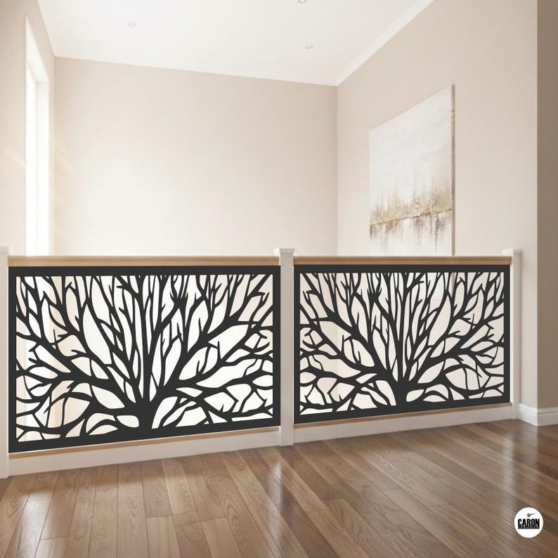 Tree With Railing Laser-cut Aluminum Railing – Tree A Model | Modern Stair Railing and ...