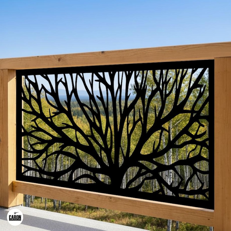 Nature Cut Out Railing Laser-cut Aluminum Railing – Tree A Model | Modern Stair Railing and ...