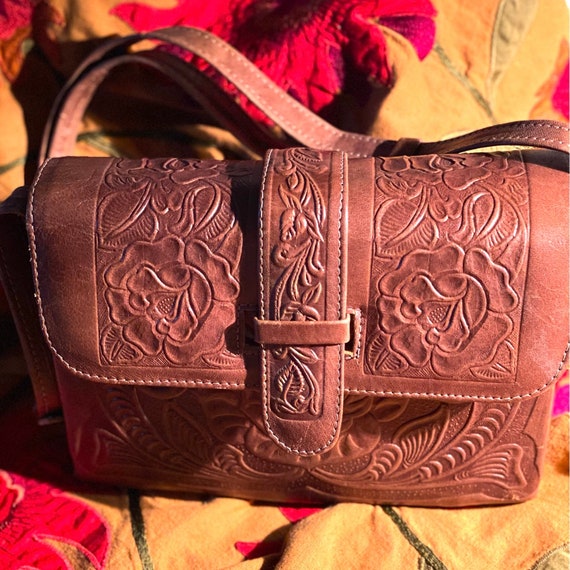 Tooled Leather Mexican Shoulder Bag Vintage Etsy