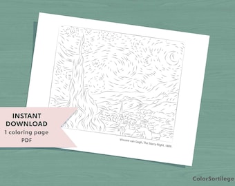 Starry Night Coloring Page | Van Gogh Printable (Digital Download)