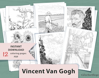12 Van Gogh Inspired Coloring Pages | 12 page PDF | Printable Digital Download