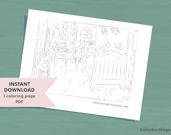 Van Gogh 'The Bedroom' Coloring Page | Famous Artist (Digital Download)