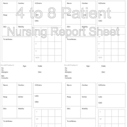 Nurse Report Sheet 8 Patient Nursing Brain US Letter Etsy