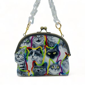 Handmade Rainbow Cat Handbag- with Clutch or Cross over chain