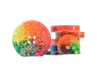 Handmade Neon Rave Rainbow Buttons - Sparkly UV Mica, Holographic Glitter, Unique Sewing Gift