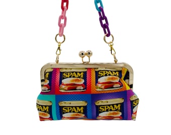 SPAM-Themed Clutch with Removable Rainbow Chain - Quirky Accessory