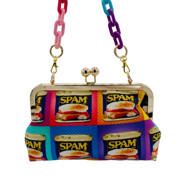 SPAM-Themed Clutch with Removable Rainbow Chain - Quirky Accessory