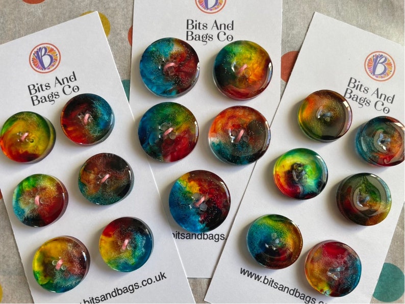 Handmade Watercolour Buttons, Unique Resin Ink Design, Perfect for Crafting & Fashion, Artisanal Gift image 2