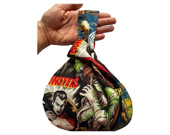 Horror movie Japanese knot bag-quirky unique handmade purse avalible in medium and large- great for Christmas gift