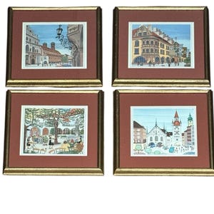 Set of 4 Munich Beer Garden Prints – Framed 11x13 Bavaria Home Bar Wall Art