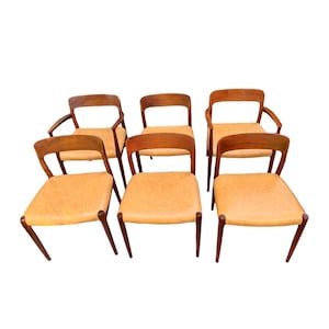 Set of 6 Niels Otto Møller Teak & Leather Dining Chairs - MCM Design